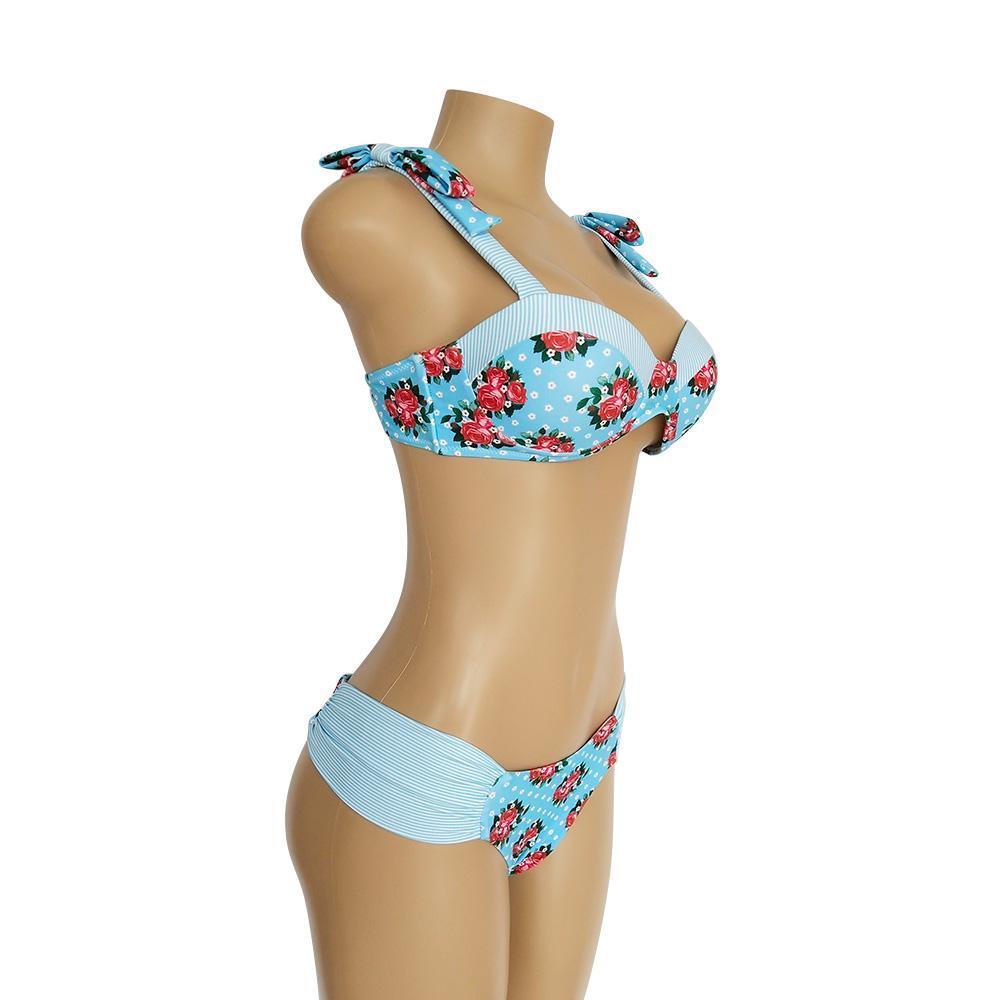 Resort Style Hang Neck Bow Color Block Bikini