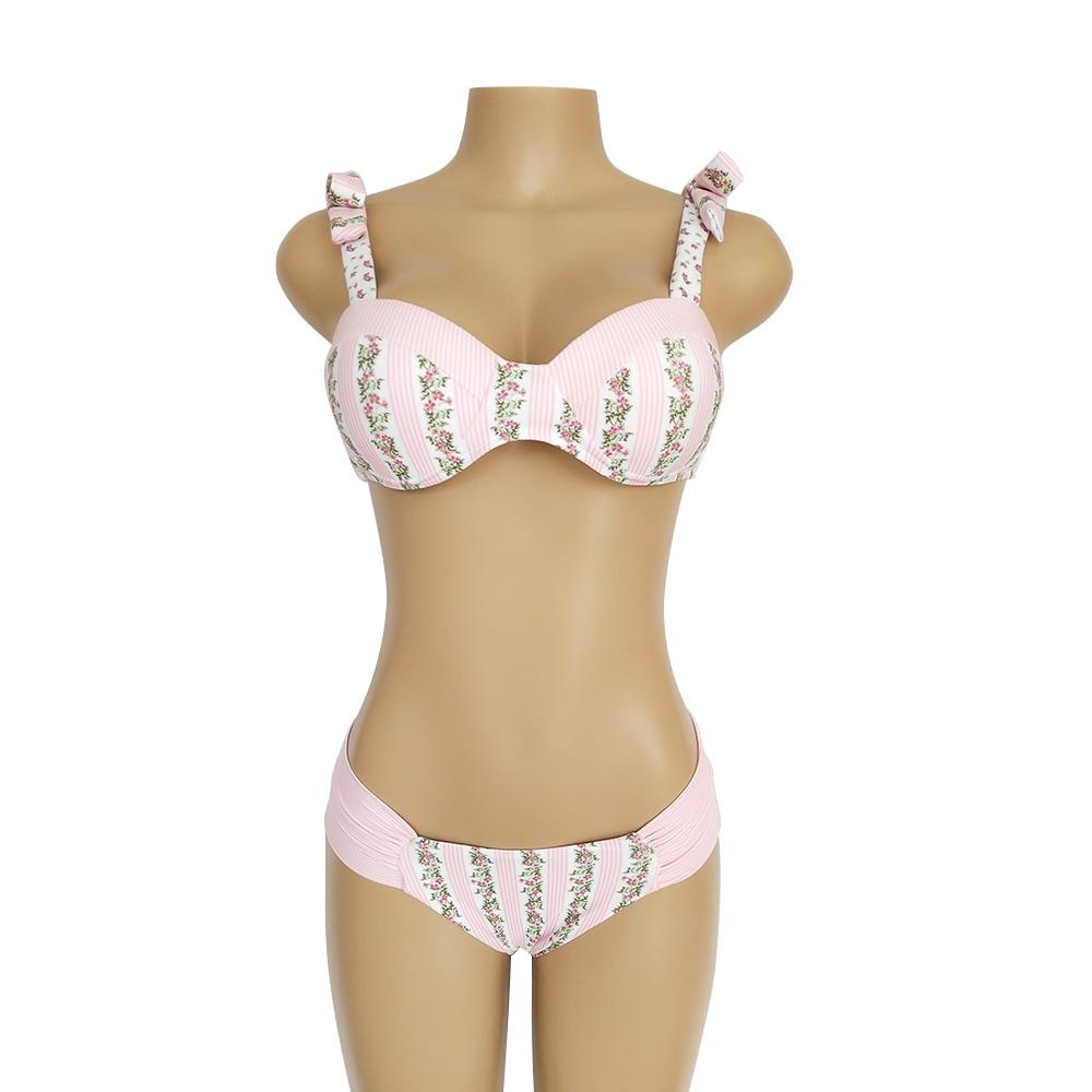 Resort Style Hang Neck Bow Color Block Bikini Set