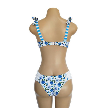 Resort Style Hang Neck Bow Color Block Bikini