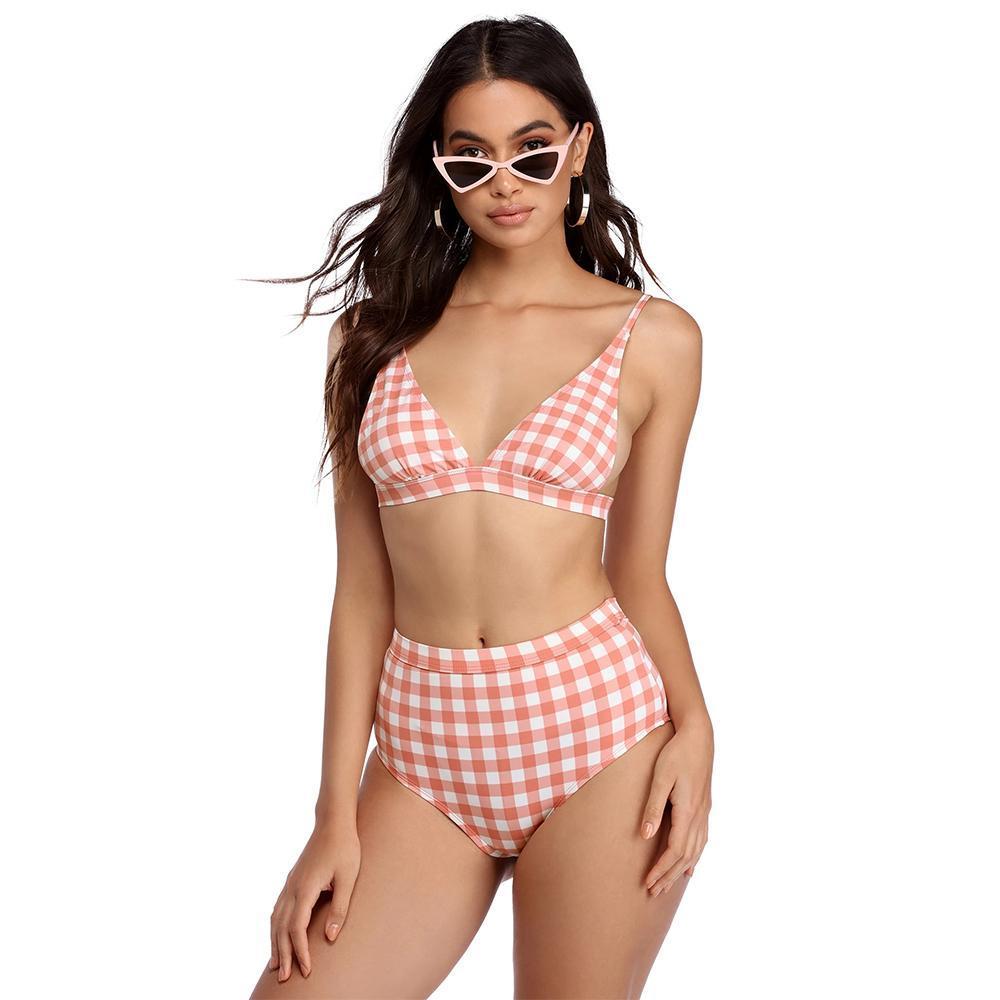 Plaid High Waist Ladies Two-Piece Bikini