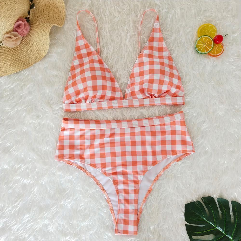 Plaid High Waist Ladies Two-Piece Bikini