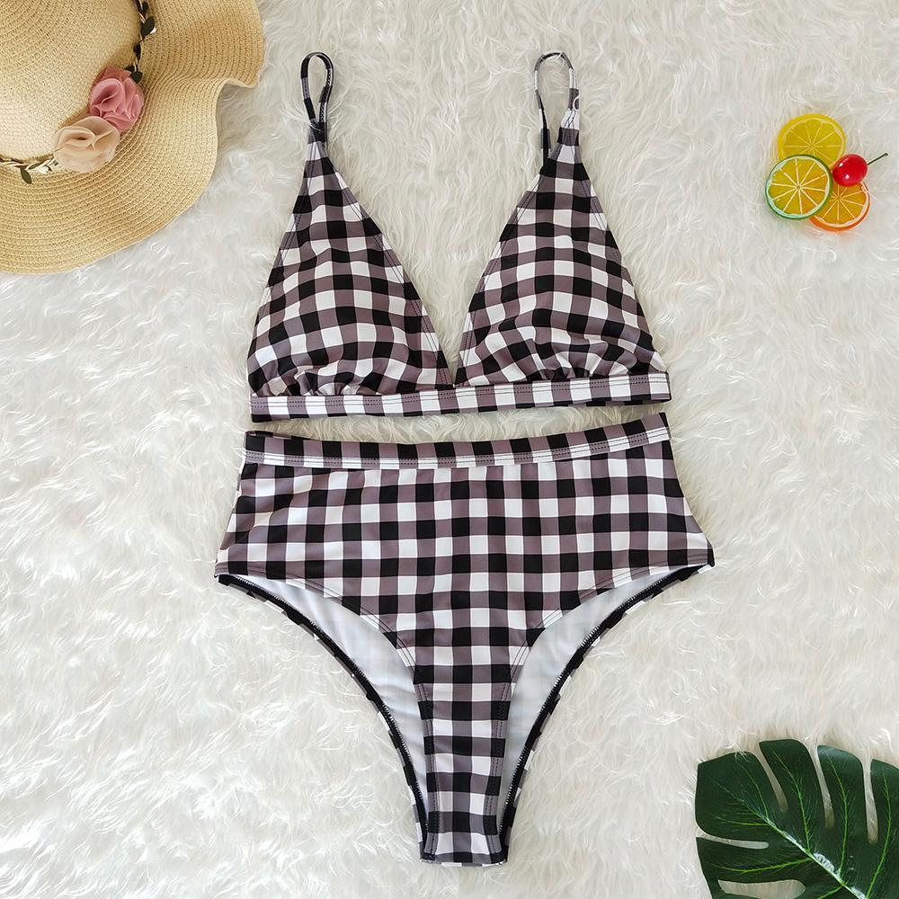 Plaid High Waist Ladies Two-Piece Bikini