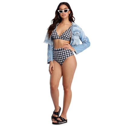 Plaid High Waist Ladies Two-Piece Bikini