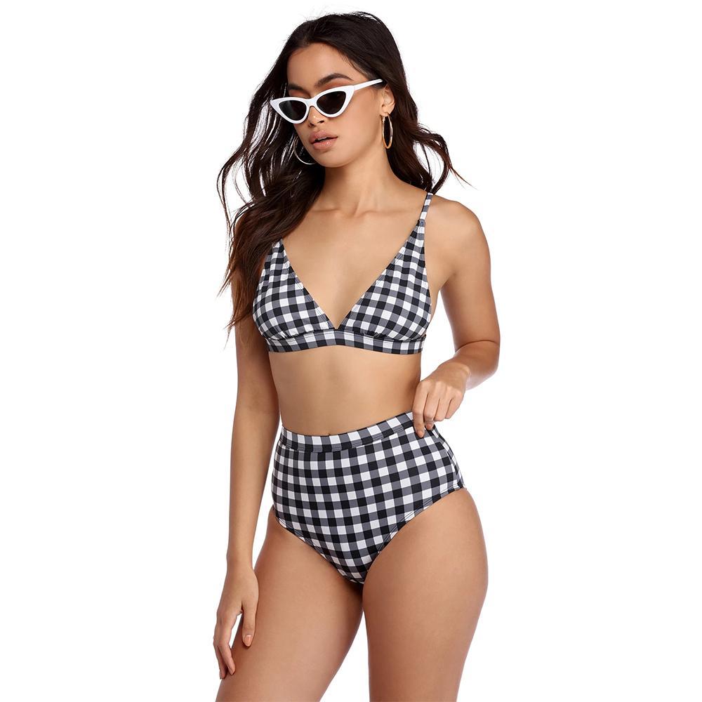 Plaid High Waist Ladies Two-Piece Bikini
