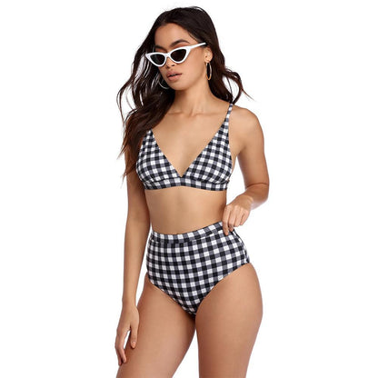 Plaid High Waist Ladies Two-Piece Bikini