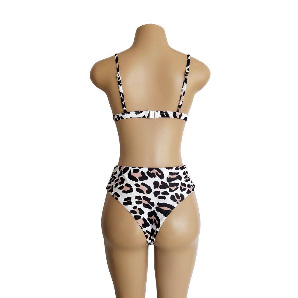 Two Colors Leopard High Waist Ladies Bikini Two-Piece