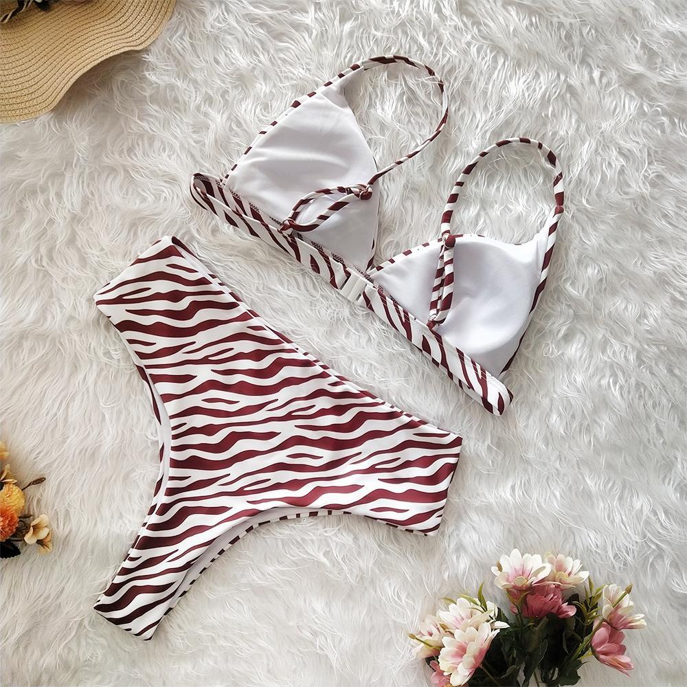 Two Colors Leopard High Waist Ladies Bikini Two-Piece