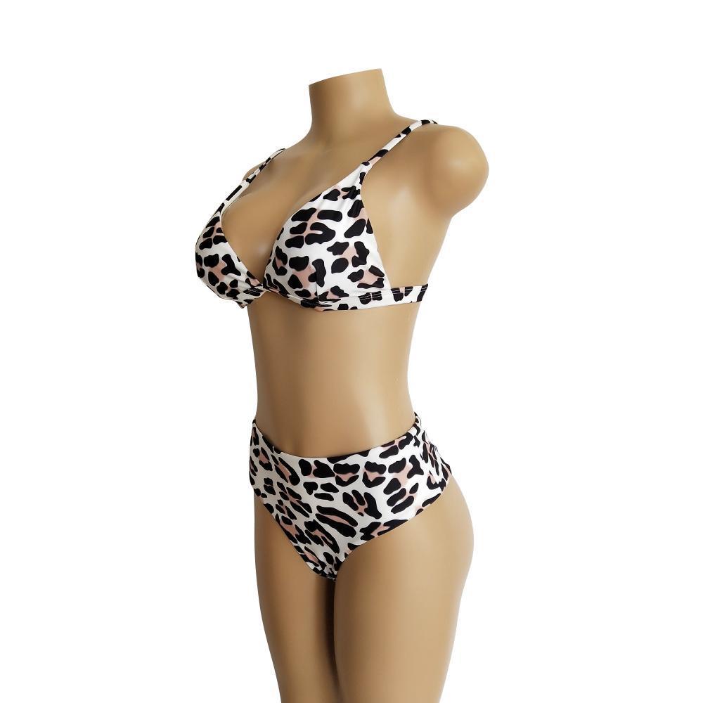 Two Colors Leopard High Waist Ladies Bikini Two-Piece