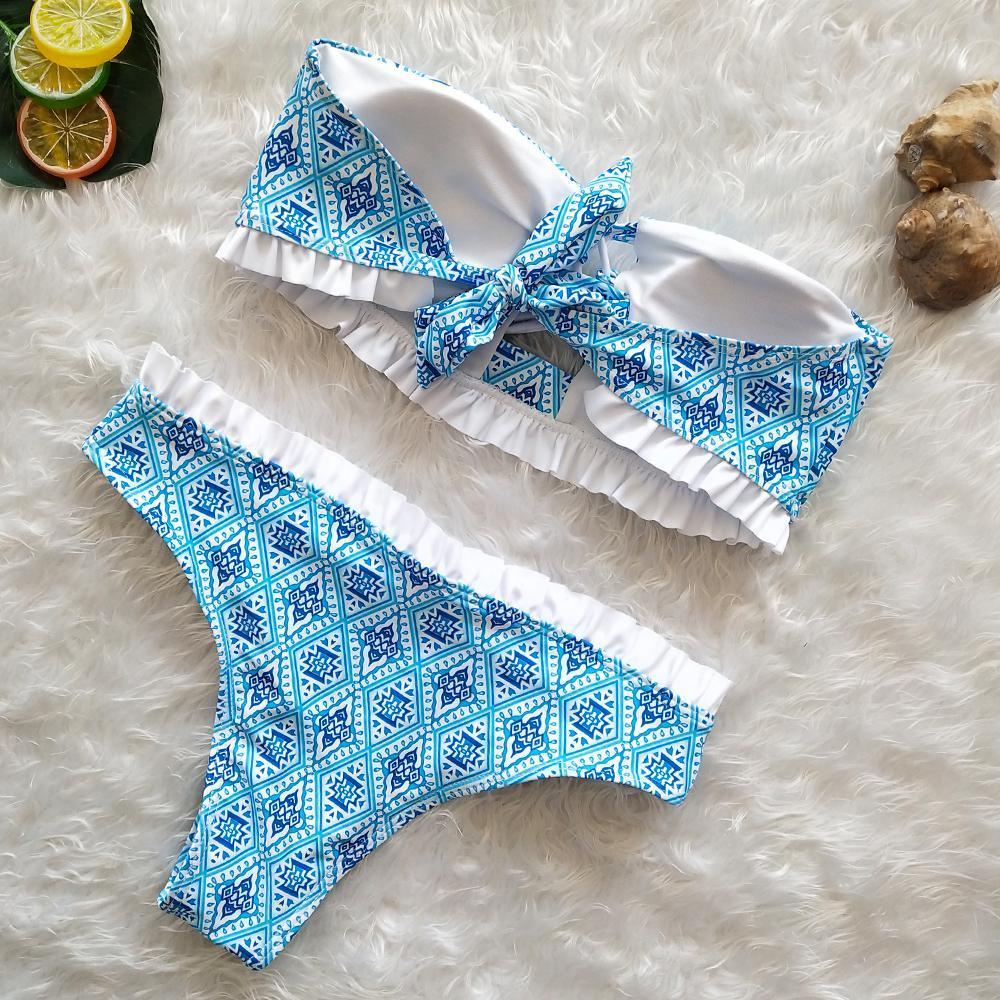 Sexy Lace Bandage Print Bikini Set