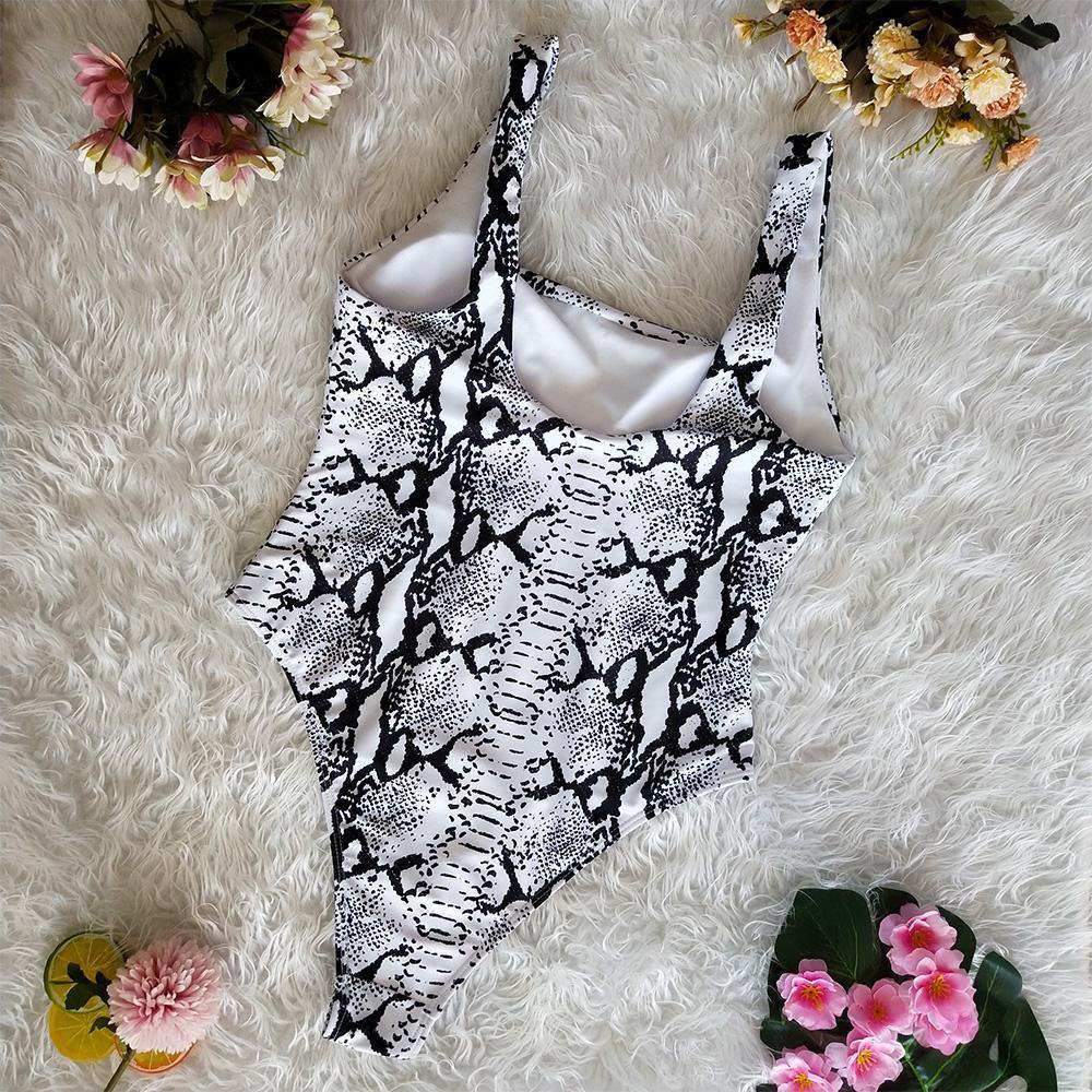 Two Colors Python Pattern Print One Piece Swimsuit