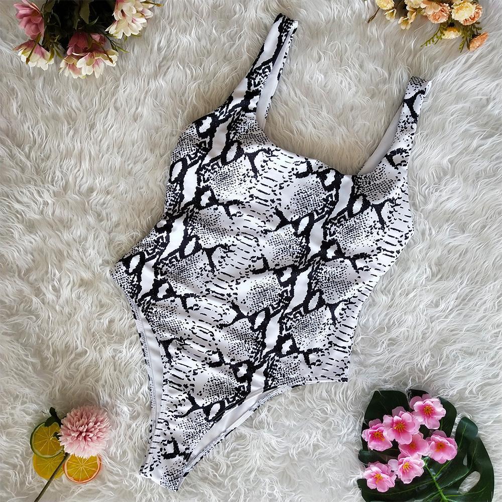 Two Colors Python Pattern Print One Piece Swimsuit