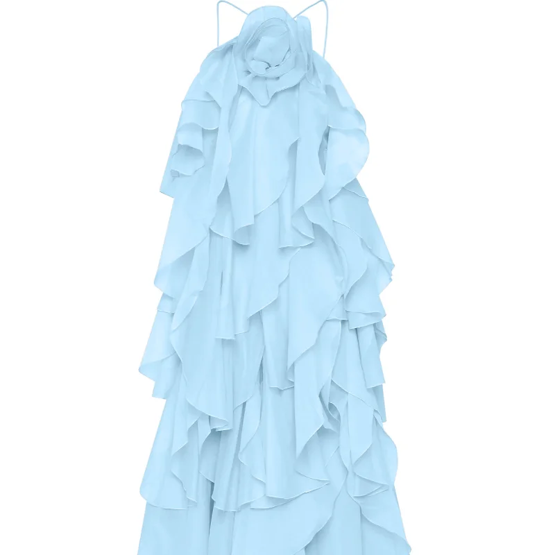 Beach Layer Ruffles Long Dress Women 3D Flower Backless Sleeveless Slim Fit Maxi Dresses Female 2025 Summer Lady Party Robes
