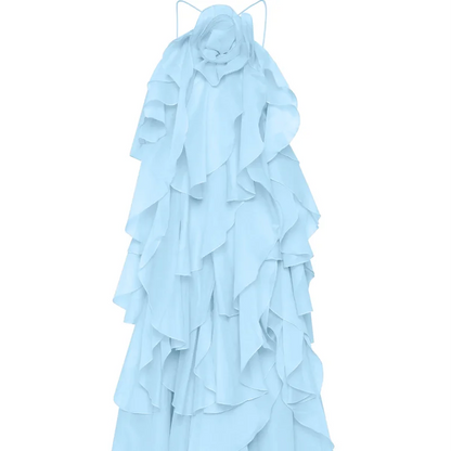 Beach Layer Ruffles Long Dress Women 3D Flower Backless Sleeveless Slim Fit Maxi Dresses Female 2025 Summer Lady Party Robes