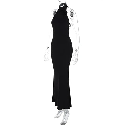 3D Flower Halter Backless Long Dress