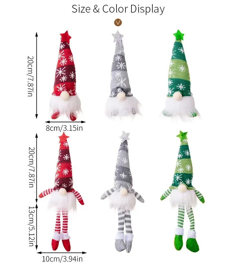Christmas Faceless Doll Gnome Ornaments Led Light Plush Knitting Crafts Tree Pendant Christmas Decorations For Home Kids Gift