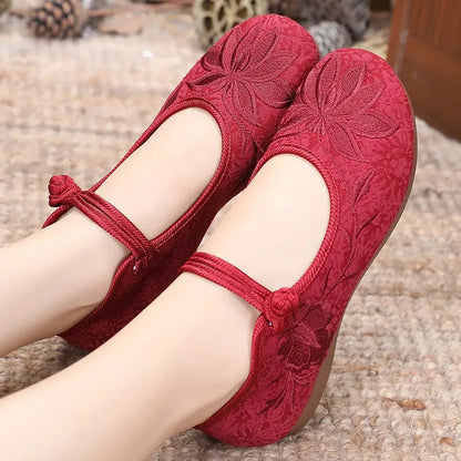 Women Retro High Quality Red Embroidery Ballet Shoes Lady Casual Sweet White Anti Skid Hemp Flat Shoes Zapatos Mujer E6184X