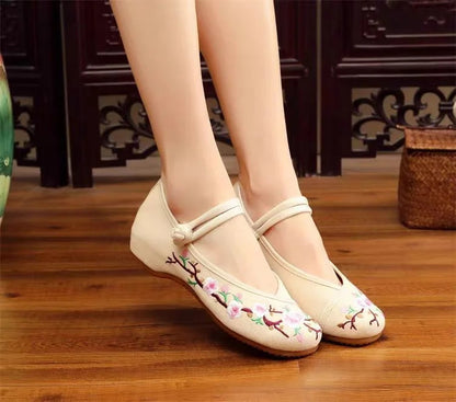 Women Retro High Quality Red Embroidery Ballet Shoes Lady Casual Sweet White Anti Skid Hemp Flat Shoes Zapatos Mujer E6184X