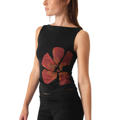 Combhasaki Women'S Y2K Vintage Crop Tank Tops Slim Fitted Aesthetic Flower Print Boat Neck Sleeveless Party Club Summer Camis