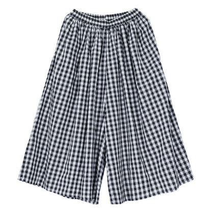Summer New Culotte Pants High Waist Pleated Slanted Pocket A-Shaped Wide Leg Covering Span Checkered Printing Trousers