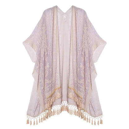 Wehello Bohemian Burnt Plush Kimono Women'S Long Purple Tassel Beach Cover-Up  Holiday Casual Cardigan Shawl Jypf-20