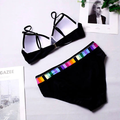 Black And Blue Print High-Waist Bikini Sets Swimsuit Women Sexy Lace Up Two Pieces Swimwear 2023 New Beach Bathing Suits