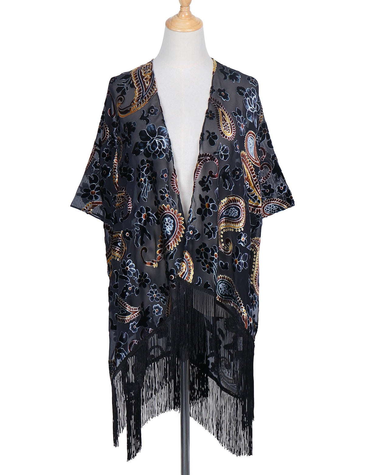 Wehello Bohemian Burnt Plush Kimono Women'S Long Purple Tassel Beach Cover-Up  Holiday Casual Cardigan Shawl Jypf-20