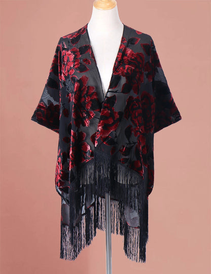 Wehello Bohemian Burnt Plush Kimono Women'S Long Purple Tassel Beach Cover-Up  Holiday Casual Cardigan Shawl Jypf-20