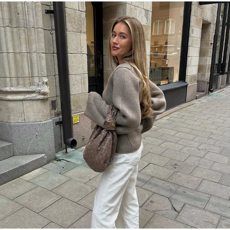 Knit Cardigan Women Autumn Gentle Solid Long Sleeve Single Breasted Female Sweaters V-Neek Pocket All Match Lady Knitwear 2024