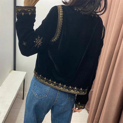 Zarb Spring/Summer New Women'S Fashion And Versatile Slim Fit Trendy Palace Embroidered Velvet Coat