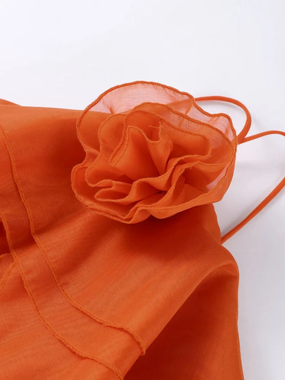 Beach Layer Ruffles Long Dress Women 3D Flower Backless Sleeveless Slim Fit Maxi Dresses Female 2025 Summer Lady Party Robes