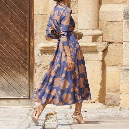 Women's Shirt Dress Casual Dress Swing Dress Maxi long Dress Date Vacation Modern Casual Shirt Collar Button Pocket Long Sleeve Summer Spring Loose Fit Floral