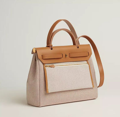 Hermès Herbag Zip 31 Bag In Retourne Viking Canvas With Gold Hardware Ecru-Beige-Fauve