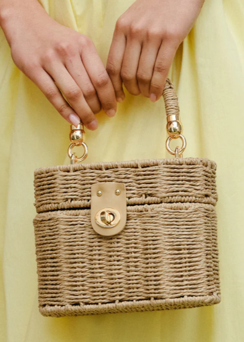 Straw Mini Top Handle Bag With Twist Lock