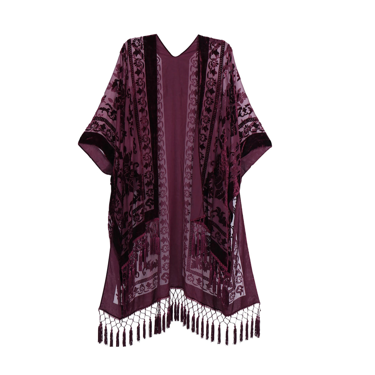Wehello Bohemian Burnt Plush Kimono Women'S Long Purple Tassel Beach Cover-Up  Holiday Casual Cardigan Shawl Jypf-20