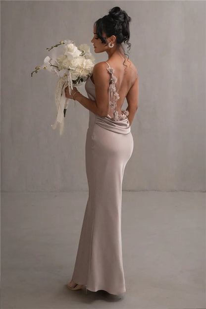 3D Flower Draped Open Back Maxi Dress