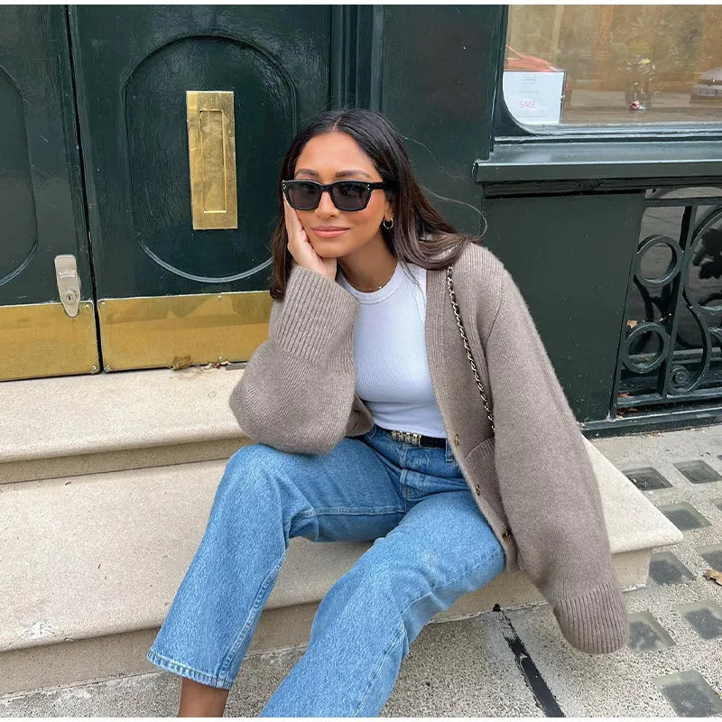 Knit Cardigan Women Autumn Gentle Solid Long Sleeve Single Breasted Female Sweaters V-Neek Pocket All Match Lady Knitwear 2024