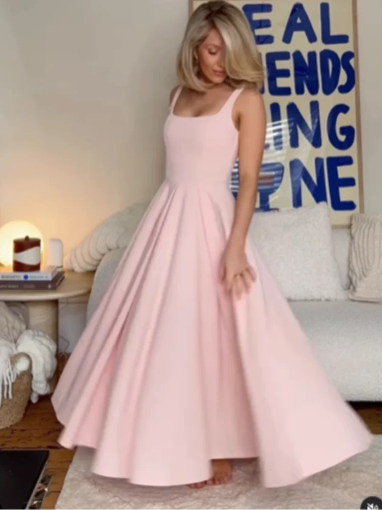 2025 Polka Dot Maxi Dresses Women Elegant Square Neck Lotus Hem Long Gowns Chic Lady Sleeveless High Waist Cinched Summer Robes