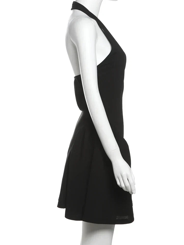 Above Knee Solid Halter Neck Mini Dress