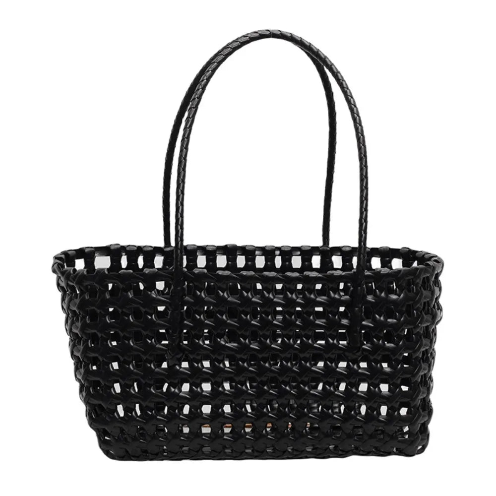 Plastic Hollow Weave Bag Countryside Style Large Capacity Beach Tote Bag Bucket Bag Bohemian Style Woman Pvc Handbag Summer