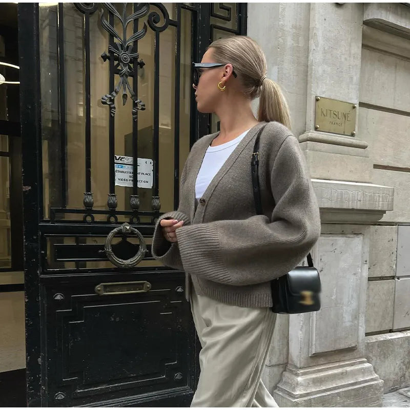 Knit Cardigan Women Autumn Gentle Solid Long Sleeve Single Breasted Female Sweaters V-Neek Pocket All Match Lady Knitwear 2024