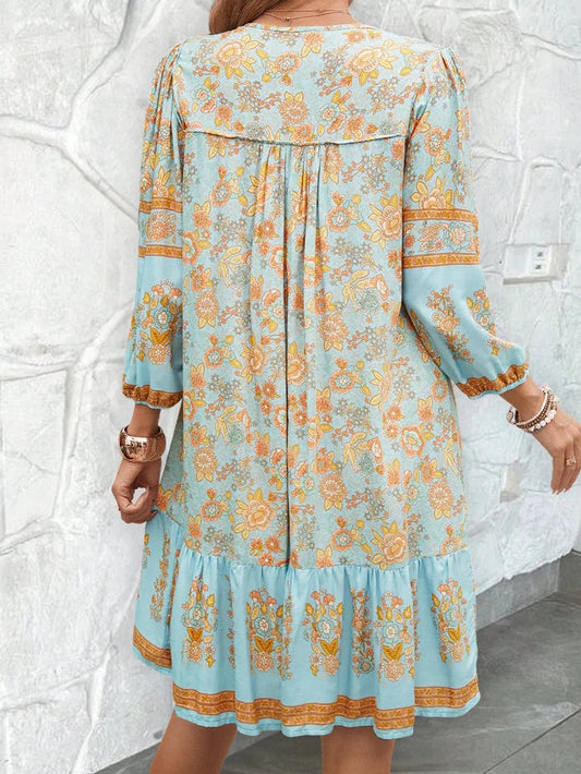 Canwedance Women'S Bohemian Printed Dress V Neck Chic Short Dress Loose Fit Viscose Holiday Dresses Femme Hippie Vestidos