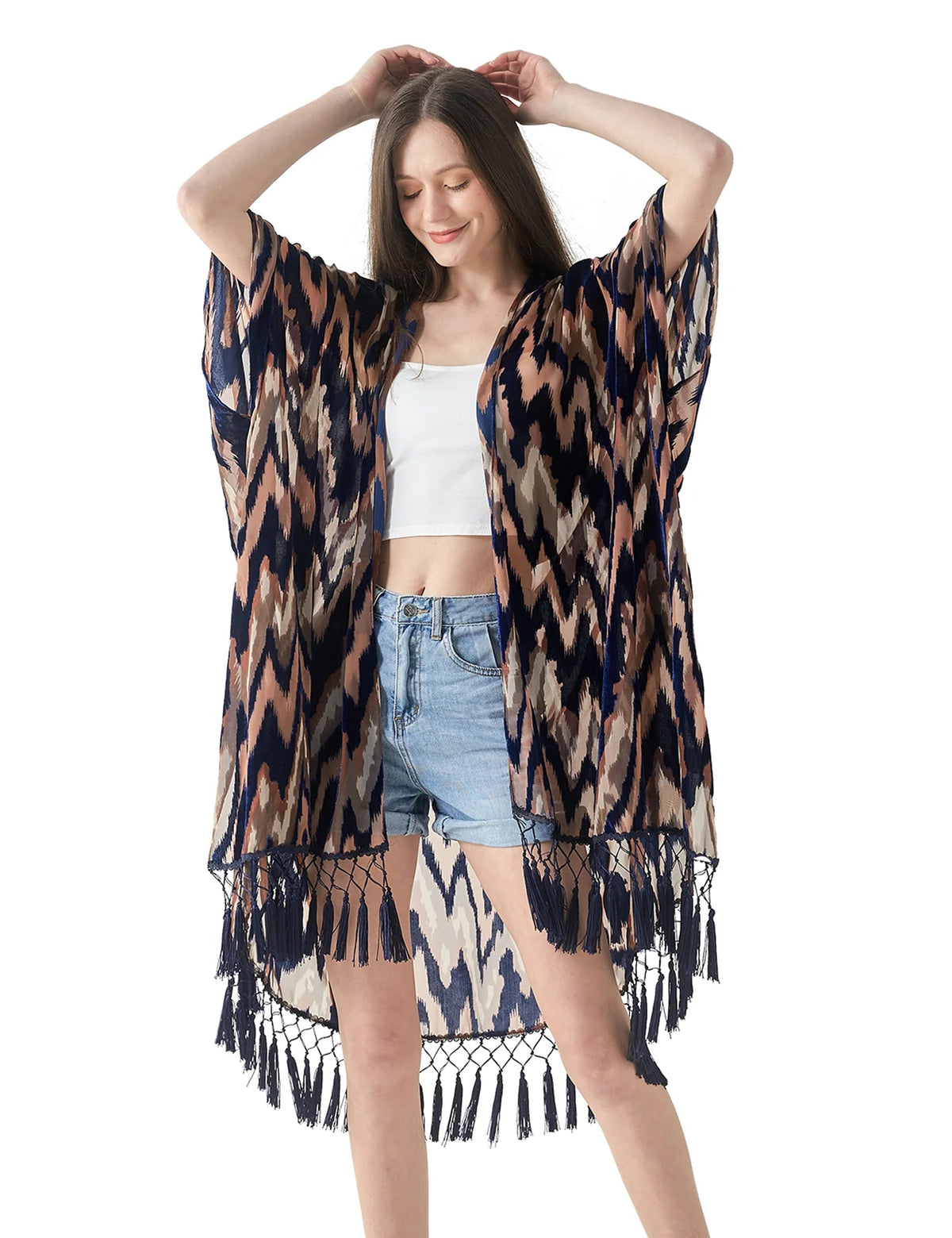 Wehello Bohemian Burnt Plush Kimono Women'S Long Purple Tassel Beach Cover-Up  Holiday Casual Cardigan Shawl Jypf-20