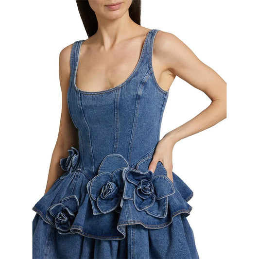 Chic Summer 3D Floral Denim Mini Dress Vintage A Line Halter High Street  Jean Vesidos 2025 New Lady Partyy2K Fashion Clothing