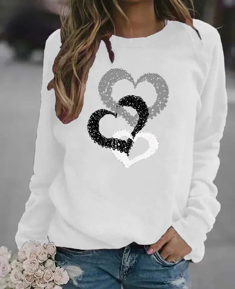 Women'S Casual Round Neck Sweatshirt Autumn/Winter Printed Christmas Santa Claus Design Comfortable Breathable Ladies Top