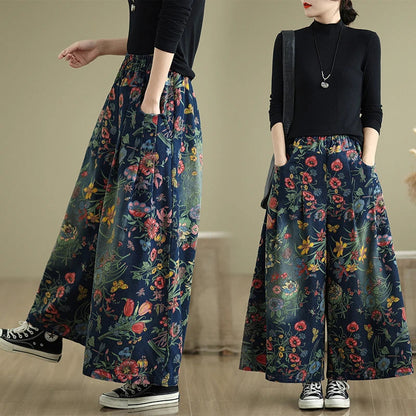 Plus Size Denim Wide Leg Pants Women'S Autumn Winter New Print Elastic Loose Slimming Casual Straight Cut Commute Sle High ...