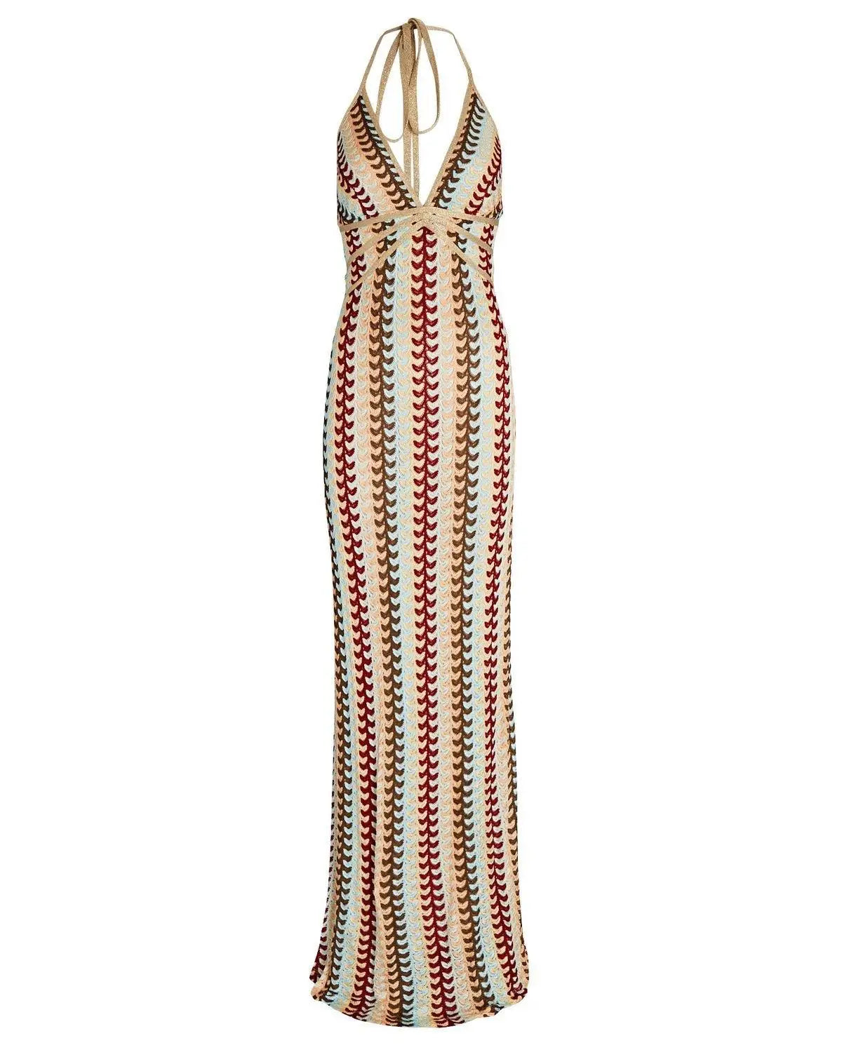 Sexy Deep V-Neck Crochet Halter Long Dresses Elegant High Waist Sleeveless Backless Vestidos 2024 Summer Lady Party Vestidos