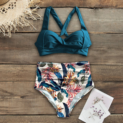 Sexy High Waist Bikini Floral Halter Plus Size Swimwear Women Swimsuit Female Bikini Set Bodysuit Bathing Suit Summer Biquini Xxl