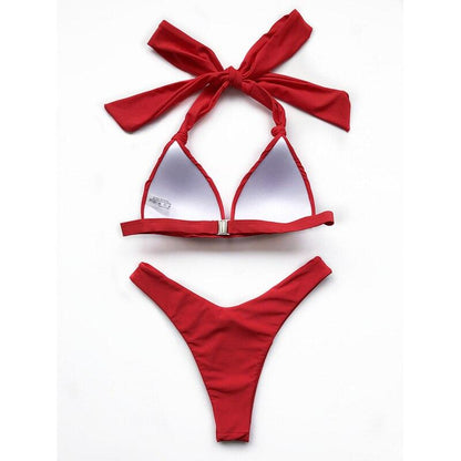 New Sexy Solid Halter Bikini Women Knot Swimwear