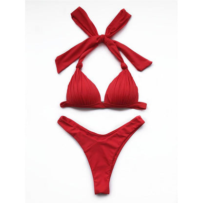 New Sexy Solid Halter Bikini Women Knot Swimwear