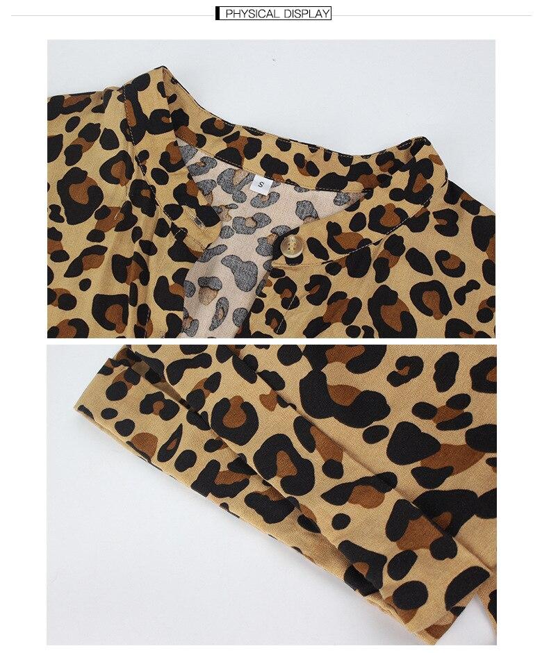 Sexy V Neck Buttons Leoprad Print Short Sleeve High Waist Summer Maxi Dress